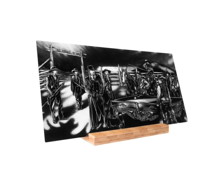"Shoot Out" Shelf Art With Display - Black And White 1 "Shoot Out" Shelf Art With Display - Black And White