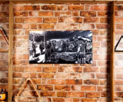 "Shoot Out" Floating Wall Art (30" X 15.75") - Black And White -billiard rtnsowbw 02