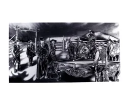 "Shoot Out" Floating Wall Art (30" X 15.75") - Black And White -billiard rtnsowbw cat